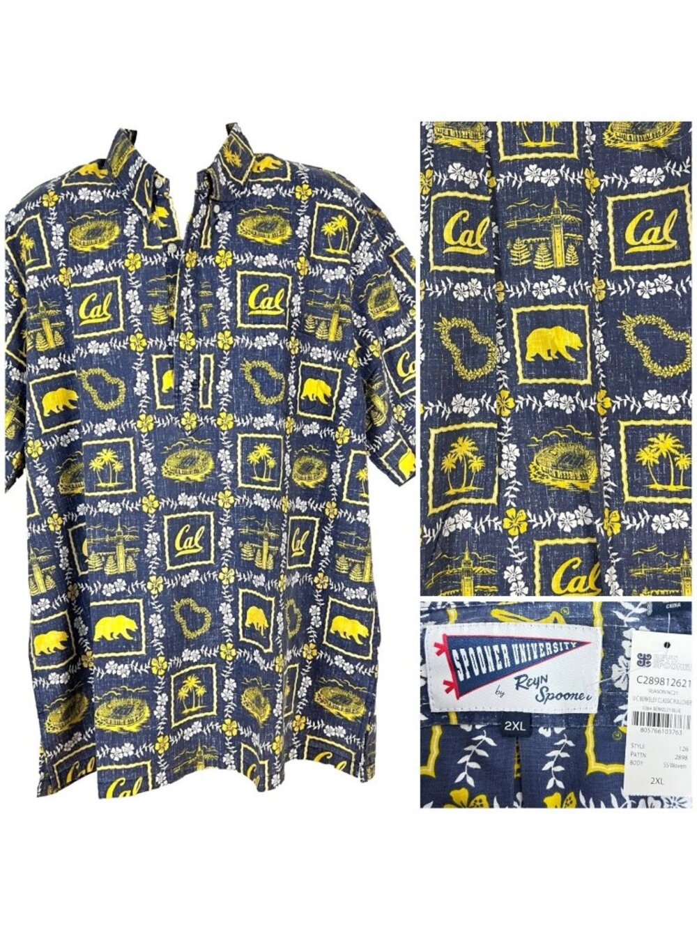 CAL Reyn Spooner Mens Pullover Hawaiian Shirt size 2XL Tags 54x33 UC Berkeley B